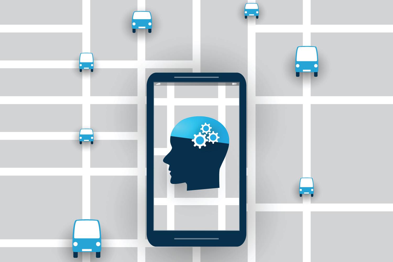 illustration showing mobile phone and autonomous vehicle