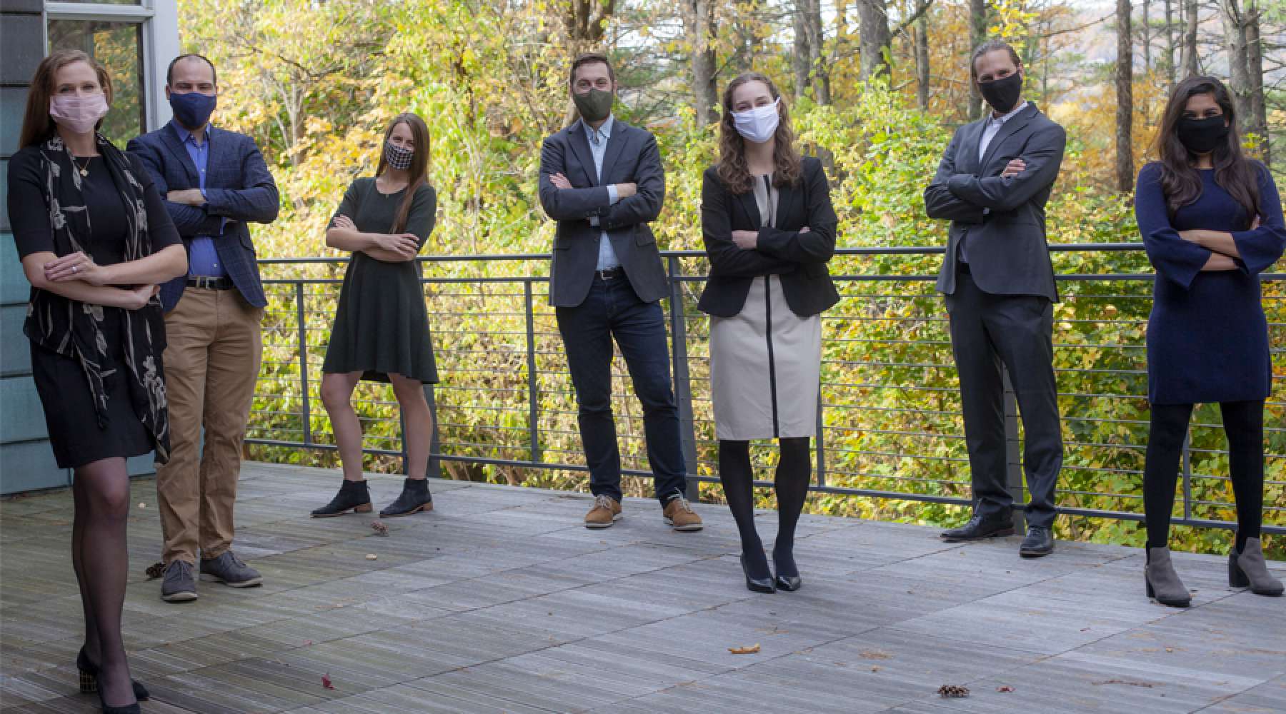 TSVF 2020-2021 Co-Chairs pose for a group photo outside, wearing masks