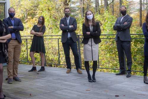 TSVF 2020-2021 Co-Chairs pose for a group photo outside, wearing masks