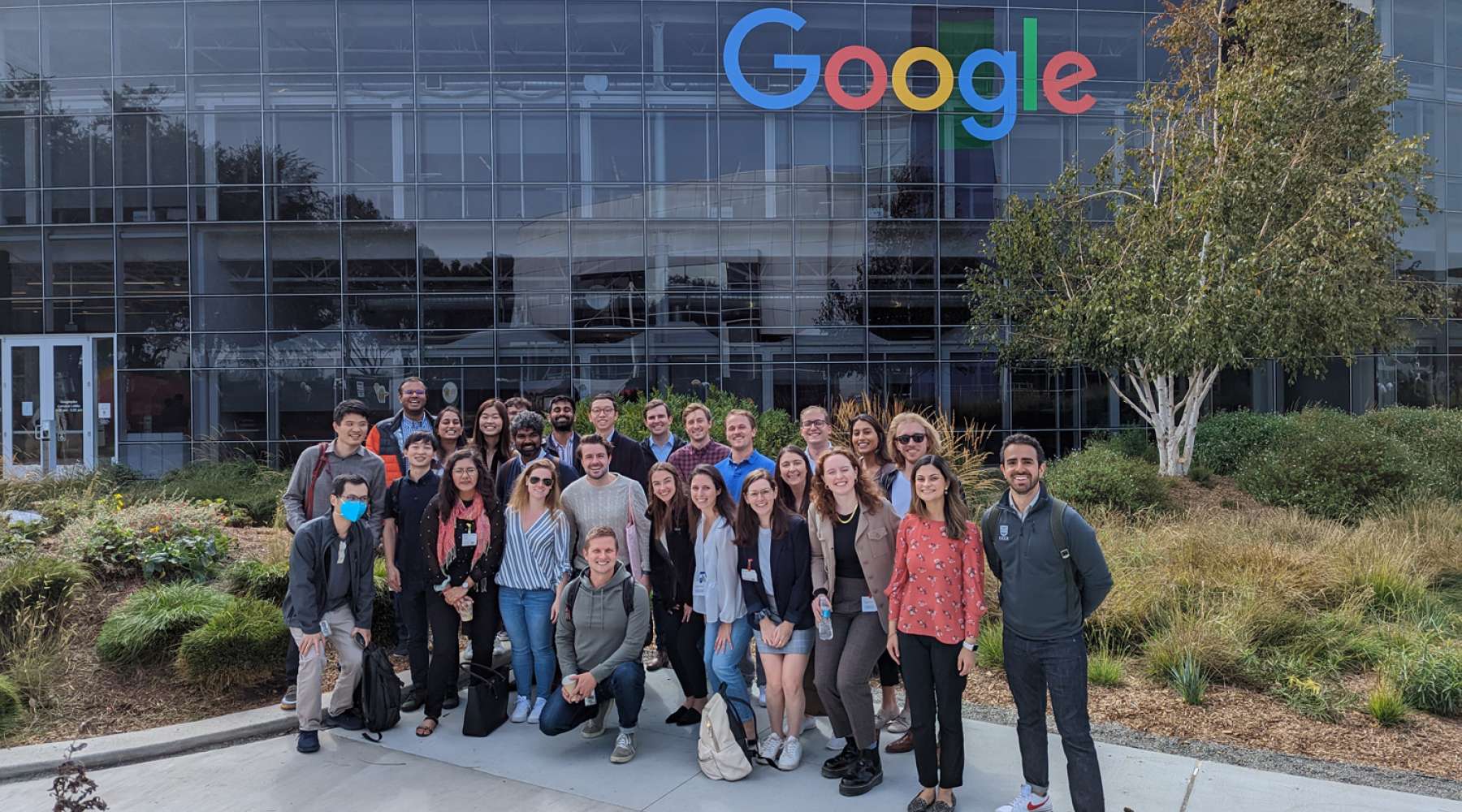 Tuck students outside of Google building